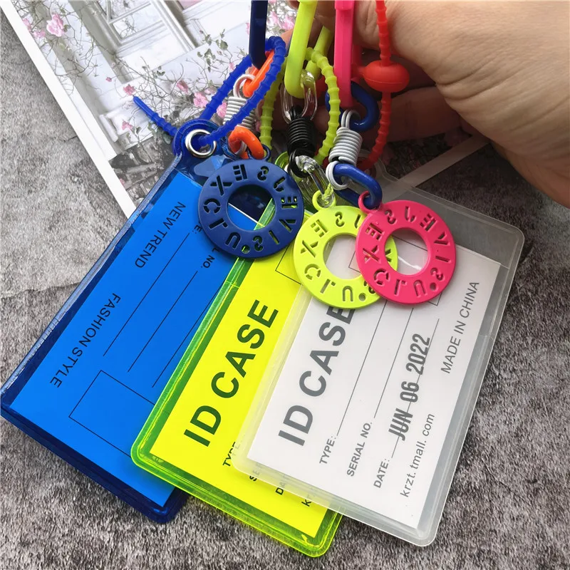 자격 증명 홀더 형광 색상 교수형 카드 홀더 이동식 직원 ID 카드 매는 밧줄 분실 방지 신분증 홀더