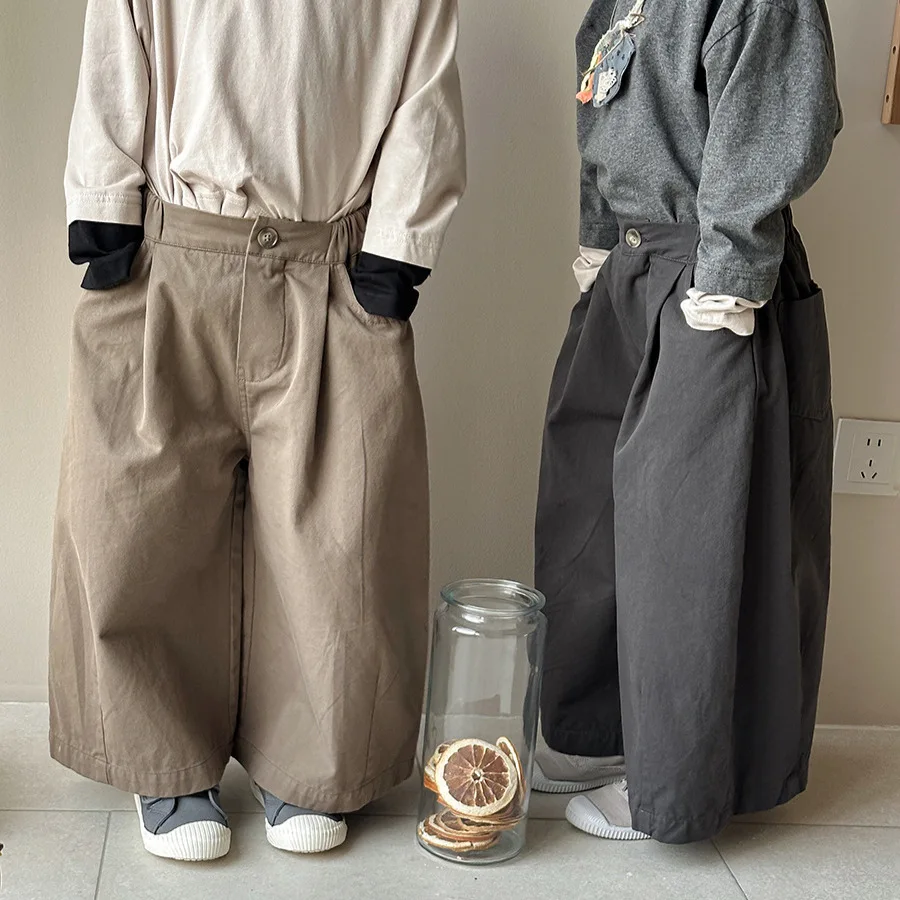 Children Clothes Spring New Solid Color Cotton Straight Pants Baby Boys and Girls Loose Casual Kids Wide-leg Pants