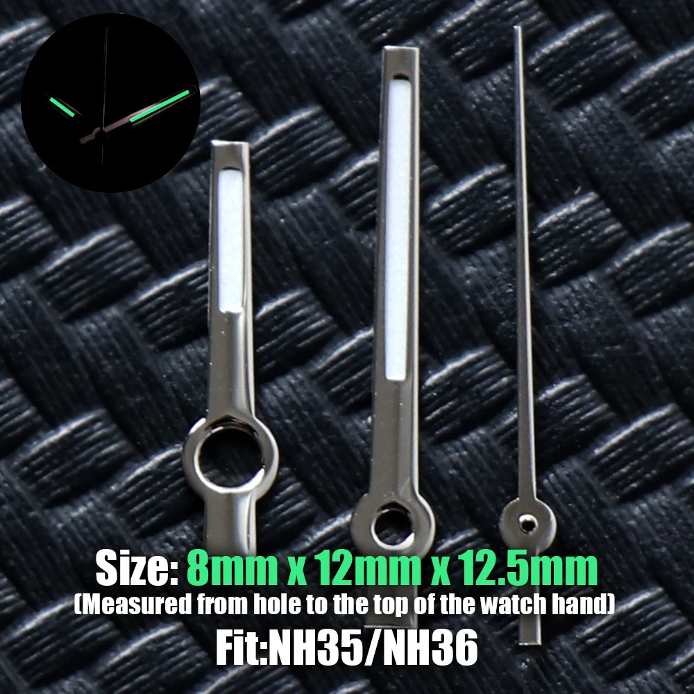 8*12*12.5mm NH35 Watch Accessories Hand for Seiko NH35 NH36 Movement Watch Needle Hands for Datejust Green Luminous Silver Gold