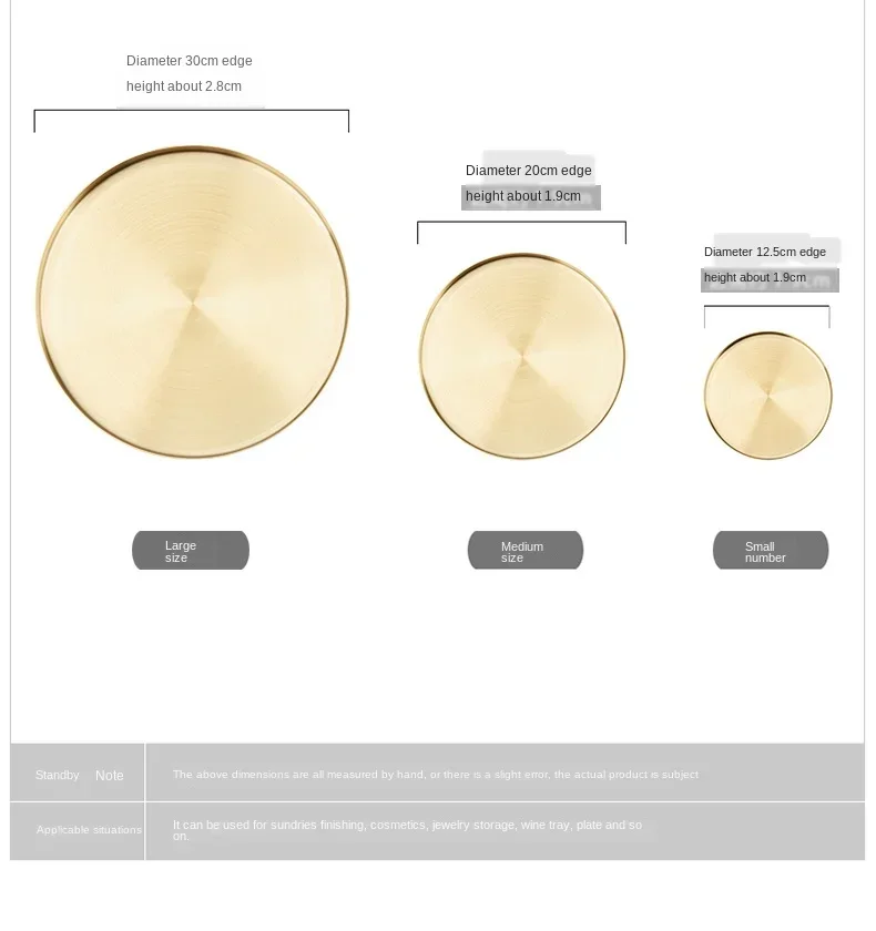 Description Picture 4 of itemKitchen Stainless Steel Storage Tray Decorative Trays Organizer Jewelry Display Plate Round Shape Gold Tray Kitchen Storage