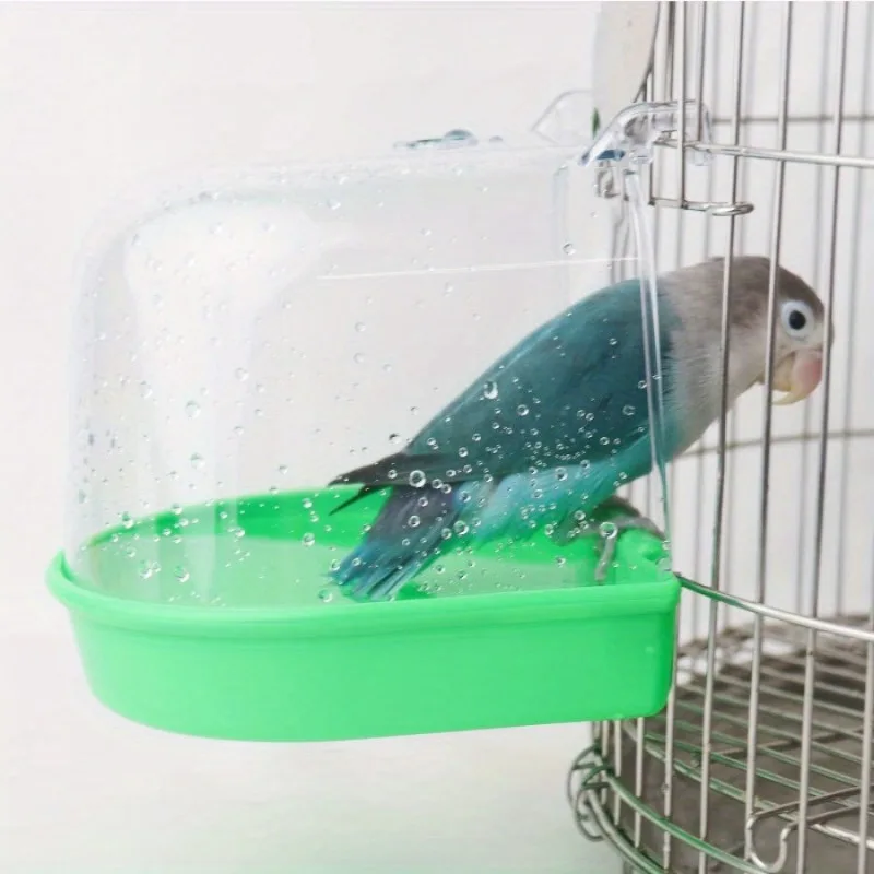 TOOYFUL Parrot Bath Tub With Hooks, Pet Bird Caged Bath Box, Birdbath Canary Acrylic Parrot Bath Shower Boxes Birds Parrot Bath House Green