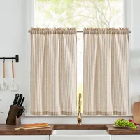 JINCHAN 2 Panels Linen Kitchen Curtains Japanese Striped Short Cover Curtains Rod Pocket Home Interior Shade Window Drapes Cafe 1