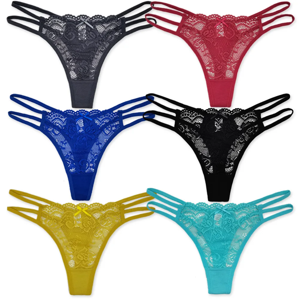 5 PCS/SET Lingerie Sexy Lace Thongs Woman Low G String Girls Underpants M-XL  Transparent T-back Underwear Women Panties