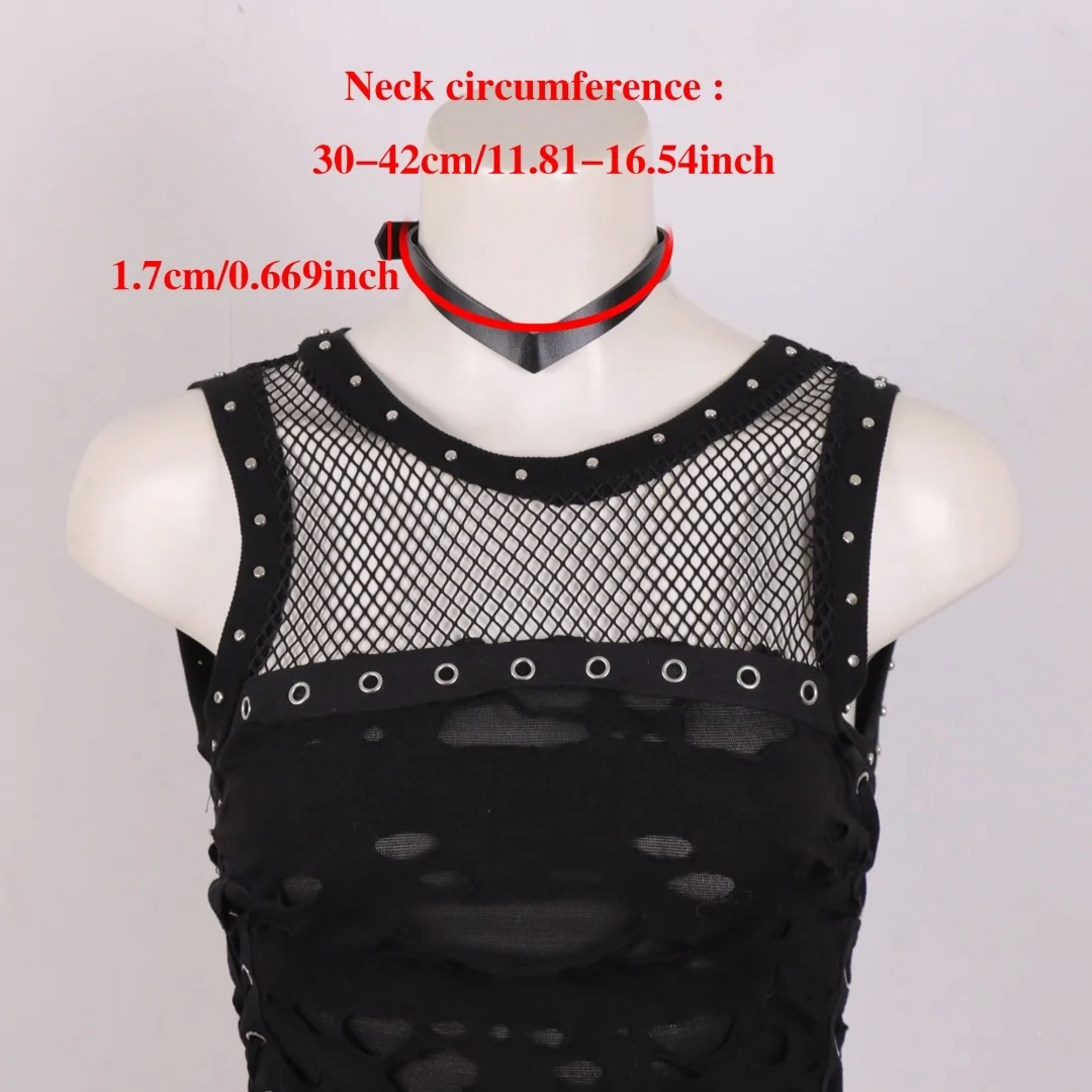 Punk-Halskette aus schwarzem PU-Leder für Damen und Herren, coole Punk-Gothic-Spike-Biker-Halskette, PU-Leder-Halsband, Rock-YK2-Halskette – Detail 3