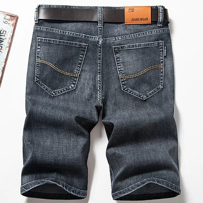 Summer classic denim shorts men's straight leg stretch casual cool thin solid color fashionable versatile mid length pants