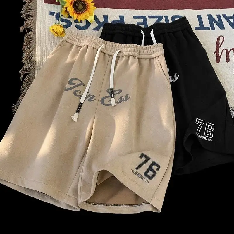 Suede ins trendy brand American shorts men's summer drawstring loose casual shorts street basketball sports pants y2k pants emo