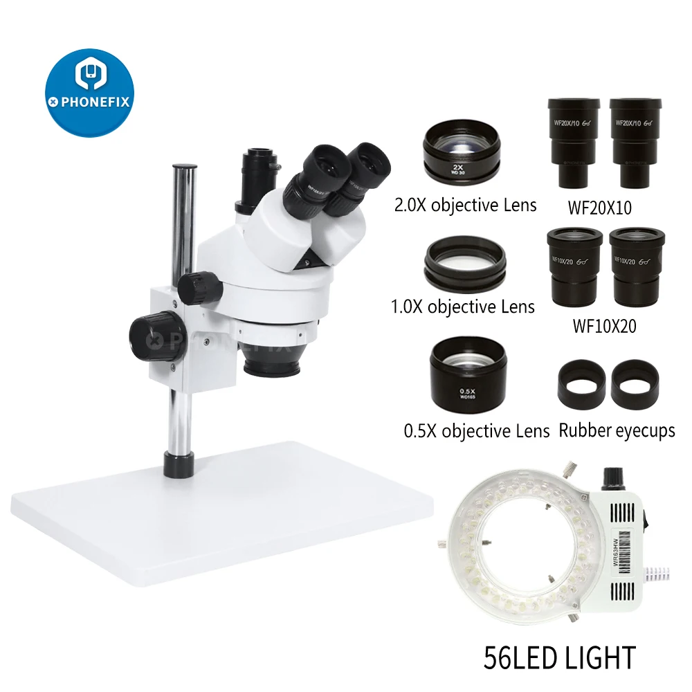 

Trinocular Stereo Zoom Microscope Phone PCB IC Repair Industrial Simul-focal Soldering Microscopio with Eyepieces Objective Lens