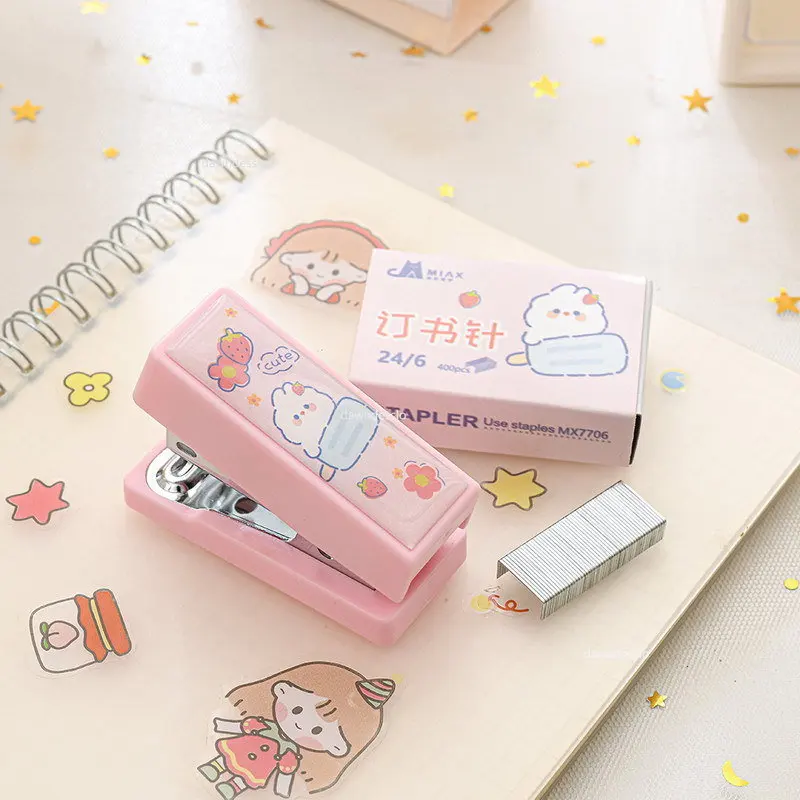 Mini Stapler Set with Staples Cute Rabbit Bear Paper Binder