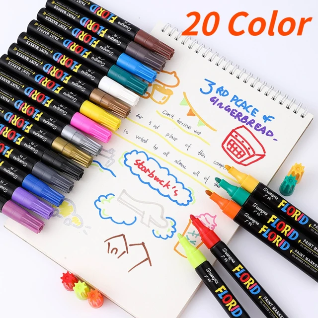 Paint Markers, 20 Colors Oil-Based Waterproof Paint Marker Pen Set, Never  Fade and Permanent