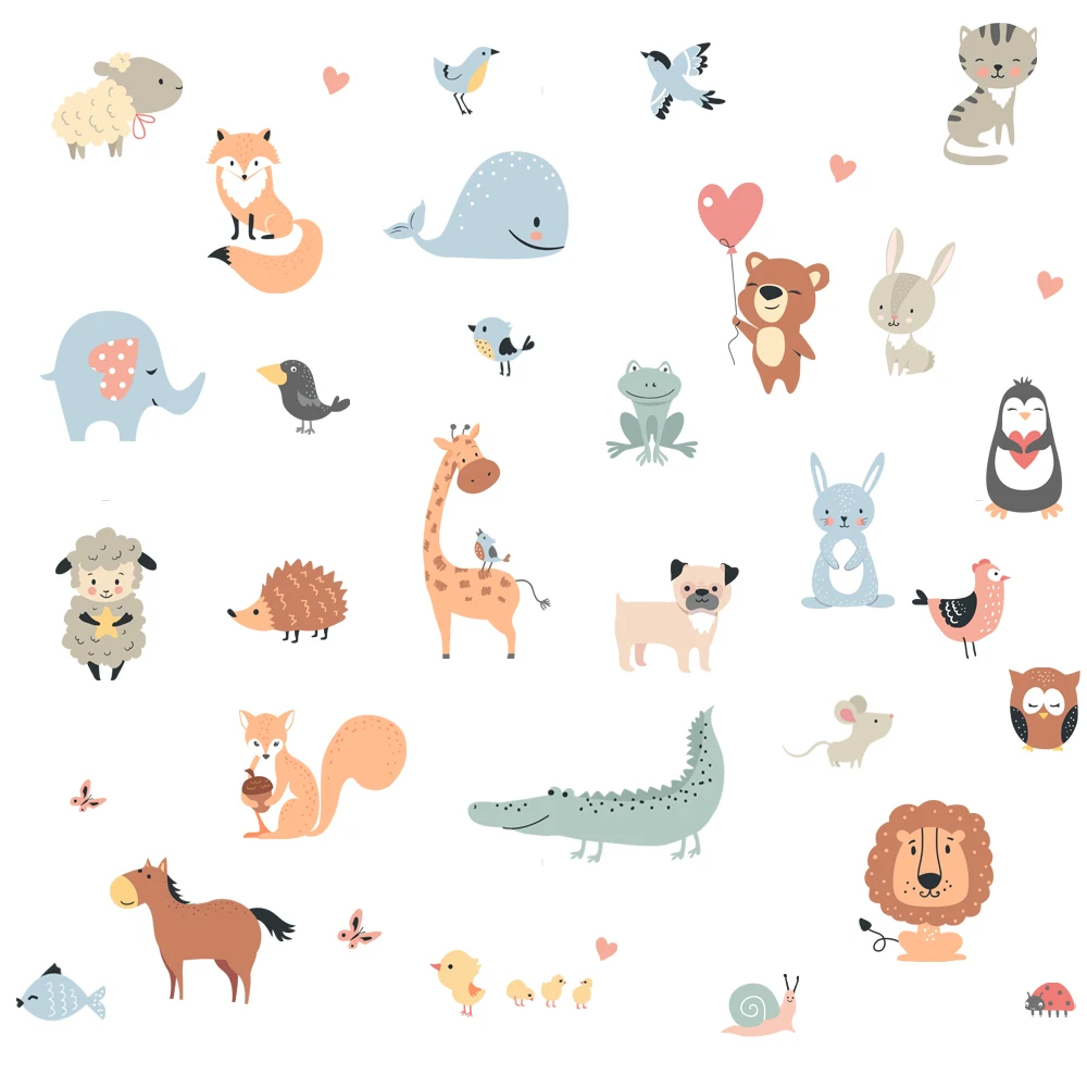 Cartoon Animals Wall Stickers for Nursery Kids Room