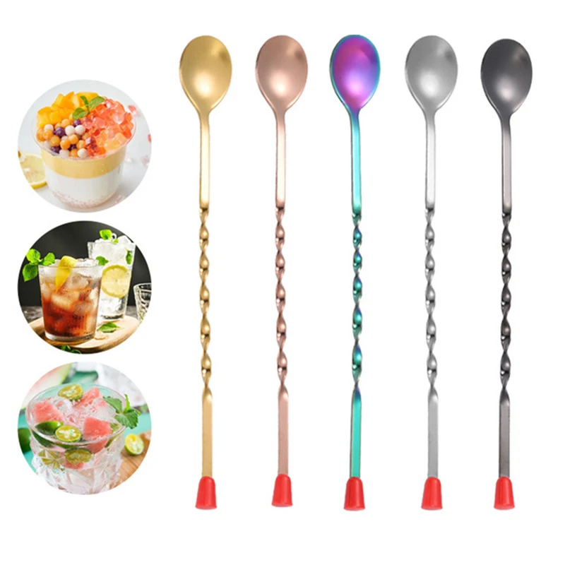 Long Handle Stainless Steel Spiral Cocktail Spoon Drink Stirrers Metal Wine Muddler Scoops Bartender Mixing Tool Bar Accessories