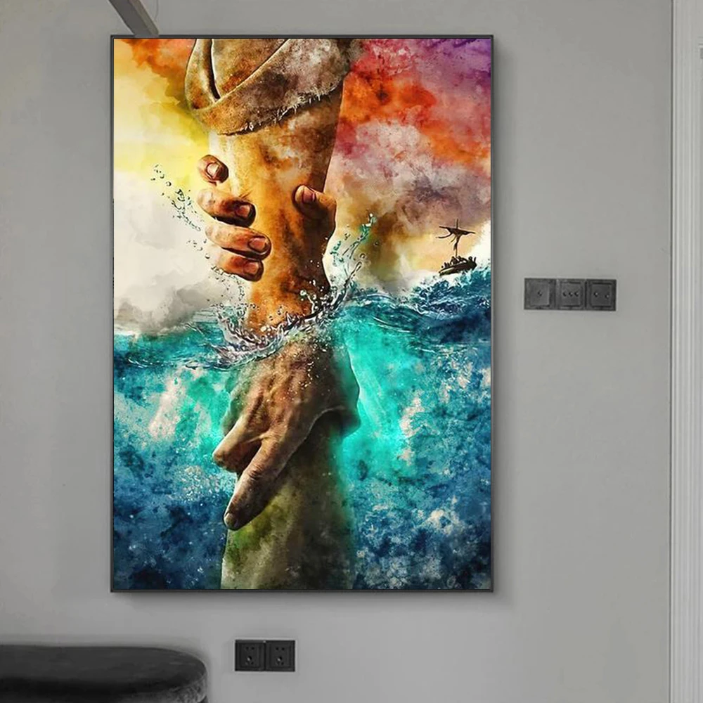 Abstract Hand In Hand Canvas Painting Wall Art Nordic Ice And Fire
