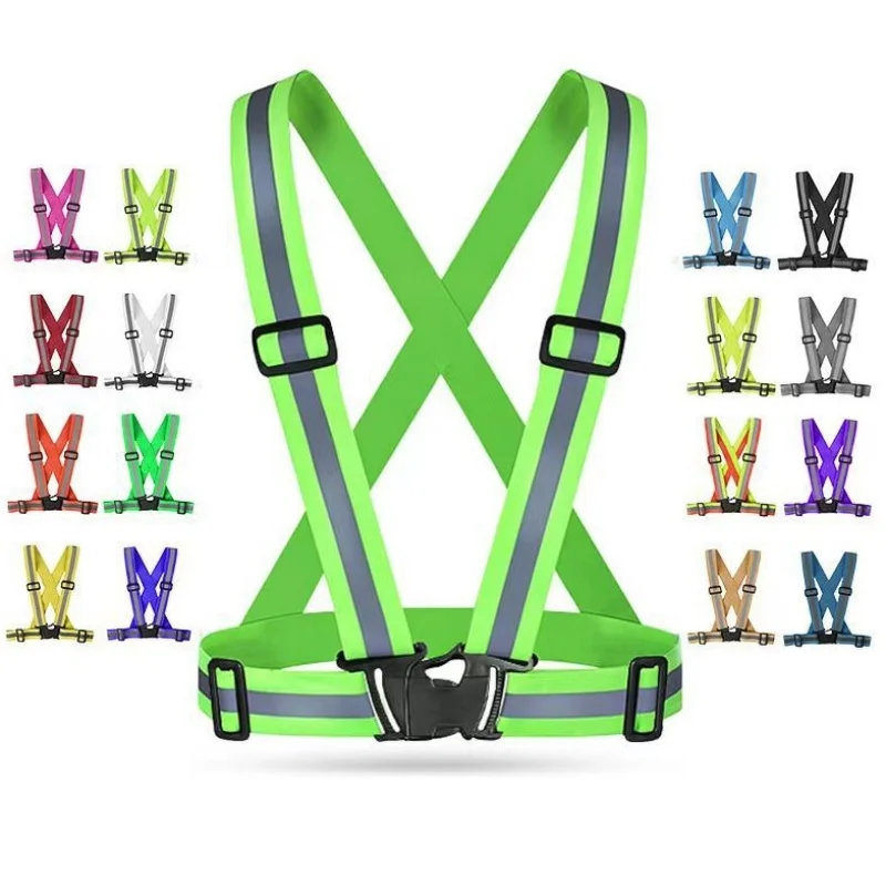Reflective Safety Vest Lightweight Adjustable Elastic Jacket Strips For Traffic Control Running Cycling