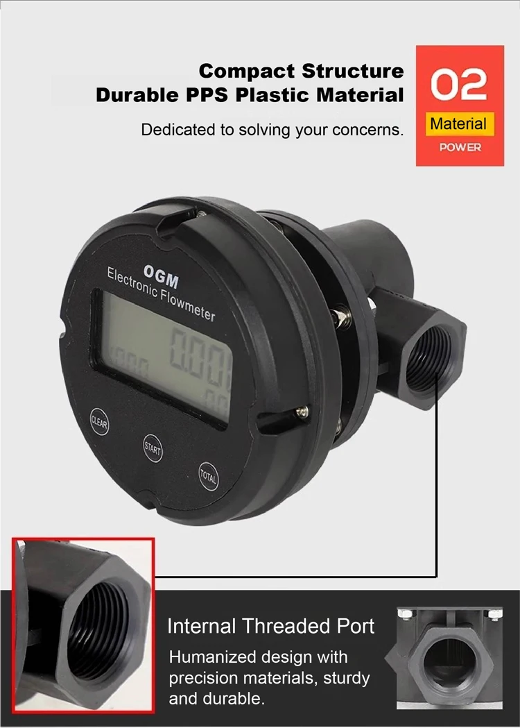 1″ Plastic Electronic Turbine Flowmeter Oval Gear Flow Meter for Diesel Fuel Dig