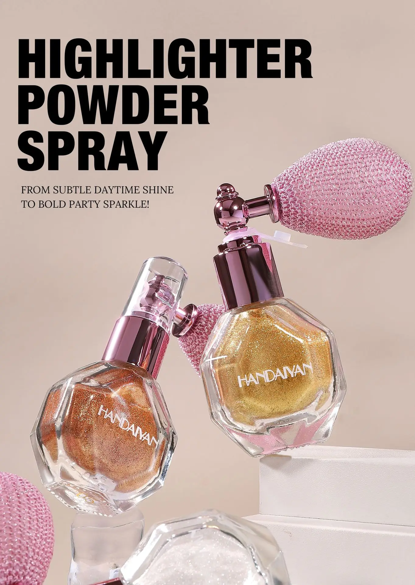 Description Picture 3 of item5 Color Body Highlight Powder Spray Brightening Sparkling Glitter Clothes Face Hair Makeup Highlighter Spray