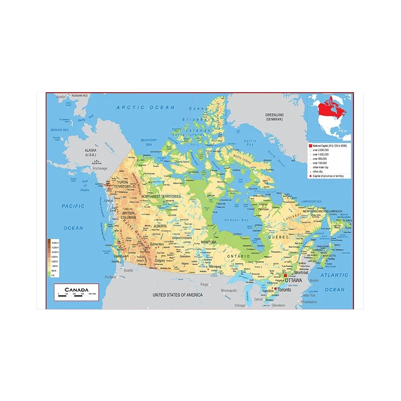 90*60cm The Canada Topographic Map In English Canvas Paintings Posters and Prints Wall Art Pictures Office Class Room Supplies