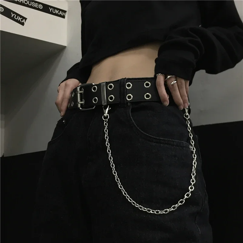

New Fashion Women Double Ring Belts Double Hole Eyelet Grommet Leather Buckle Punk Pin Belt Leisure Dress Jeans Gothic Waistband