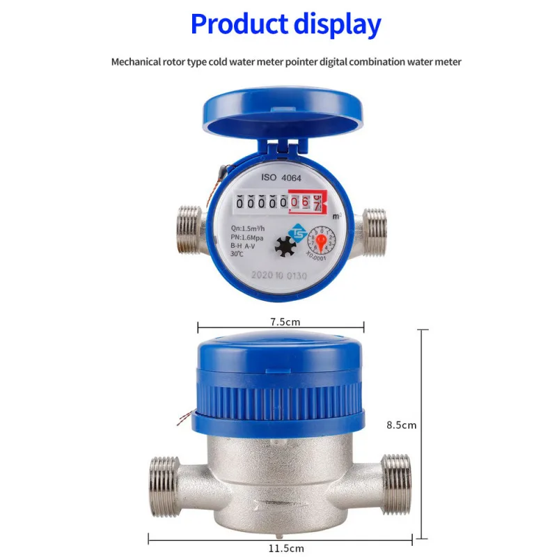 Water Flow Meter Transducer Digital Display Combination Pointer Cold Water Meter Mechanical Rotary Wing Sensor Liquid Flowmeter