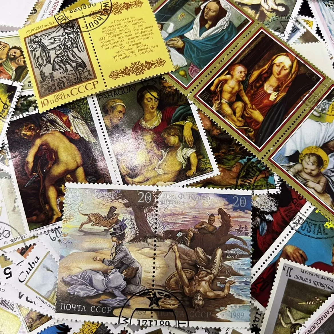 Description Picture 2 of itemFamous Painting 100 Pcs/lot Topic Stamps Original Postage Stamp with Postmark Good Condition All Different Froms World