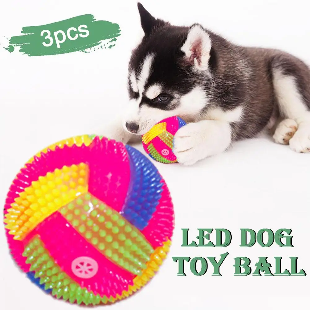 3pcs Pet Dog Puppy LED Light Up Flashing Play Toys Interactive Ball Rubber Bounce Chew Toys Cat Spiky Dog U8L5