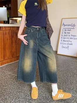 Jean court large bleu rétro pour femmes, Baggy Y2k, décontracté, Vintage, Streetwear, Harajuku, Style coréen, Short en Denim, basique, été 2024 1