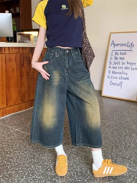 Jean court large bleu rétro pour femmes, Baggy Y2k, décontracté, Vintage, Streetwear, Harajuku, Style coréen, Short en Denim, basique, été 2024 1