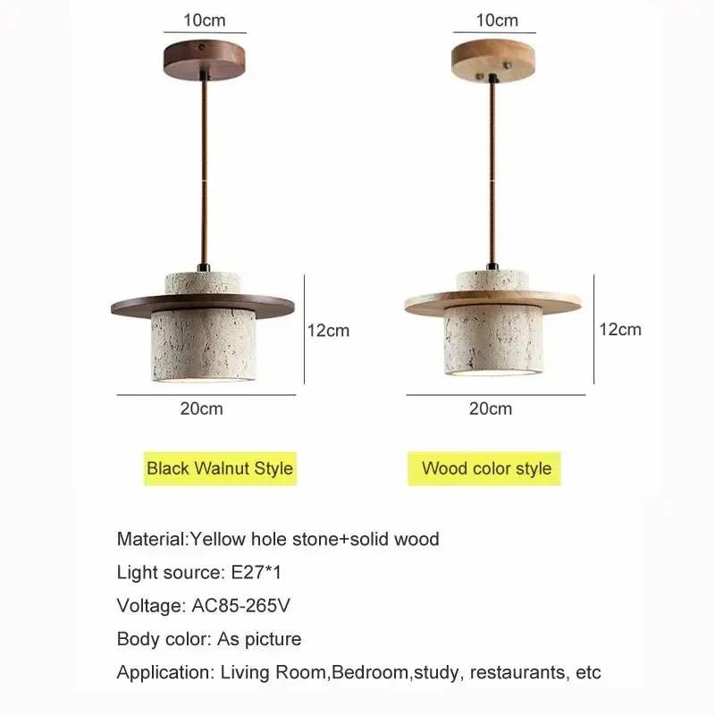 Description Picture 5 of itemWalnut Yellow Travertine Pendant Lights for Bedroom Bedside Hotel Bathroom Hanging Lamp Shop Restaurant Stone Ceiling Chandelier