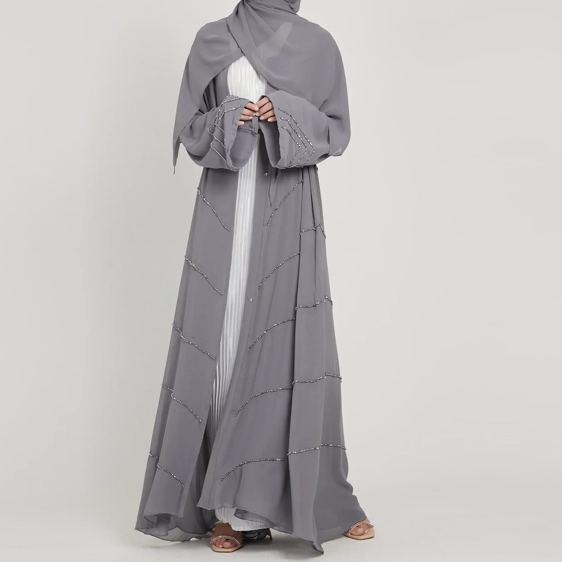 Ramadan Eid Open Abaya Dubai Turkey Muslim Hijab Dress Abayas Robe Summer Beading African Dresses for Women Islam Party Kaftan