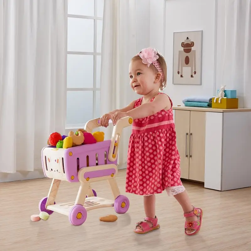 Shopping Cart Toy Pretend Play Shopping supermarket Handcart Toy Fruits and Vegetables Shopping Cart Trolley  for kids 3+ 4