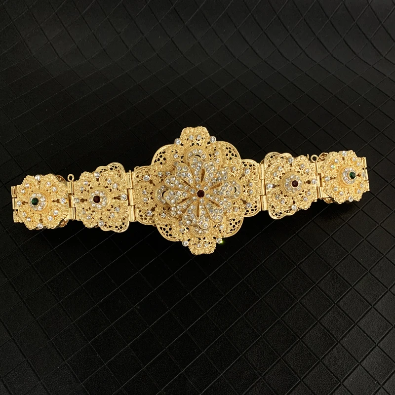 Moroccan Wedding Belt Full Crystal Floral Ladies Dress Oversized Waist Jewelry Bridal Waist Chain Party Gift Free Shipping
