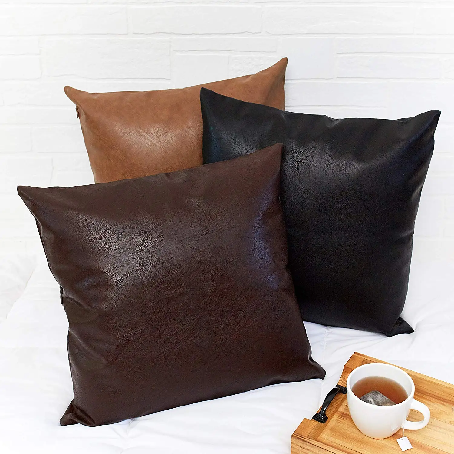 NEW Luxury Leather Throw Pillows Cover Modern Faux Leather