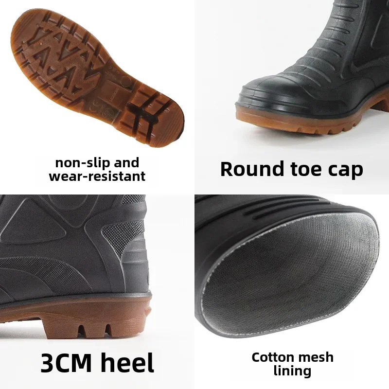High-top Anti-slip Rain Boots For Motorcycle Workers Safety Protection Mining Boots Steel Toe Rubber Cover