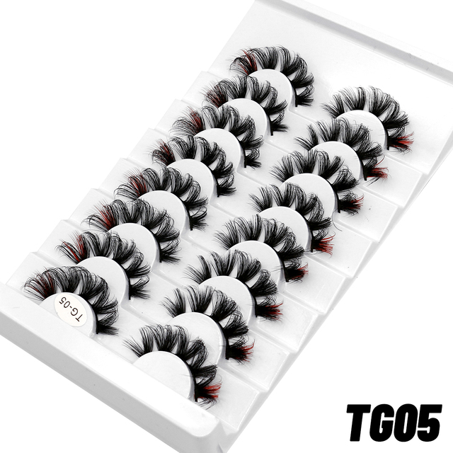 5/8pairs Colored Eyelashes Wispy Mink Lashes Natural Fluffy Cat Eye Lashes Strip 5D False Eyelashes Eyelash Extension