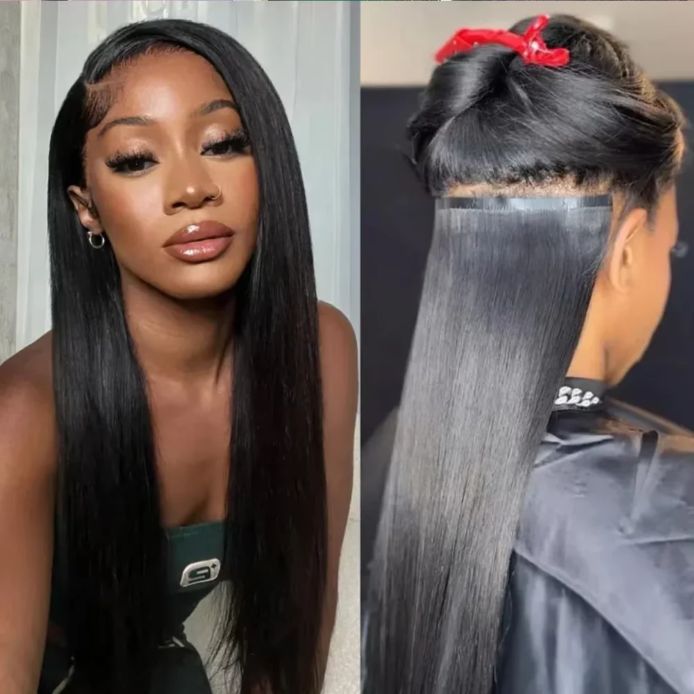 Yaki Seamless Clip Ins Seamless Skin Weft Clip In Human Hair Extensions Kinky Curly Body Wave PU Clip In Extensions Full Head 2