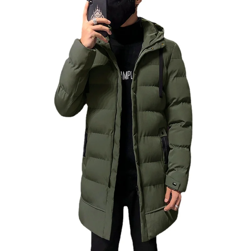 4XLMen's Clothing Long Coat Cotton-padded Jacket Solid Color Hooded Jacket Wind and Cold Warm Medium Long Jacket Portable Device