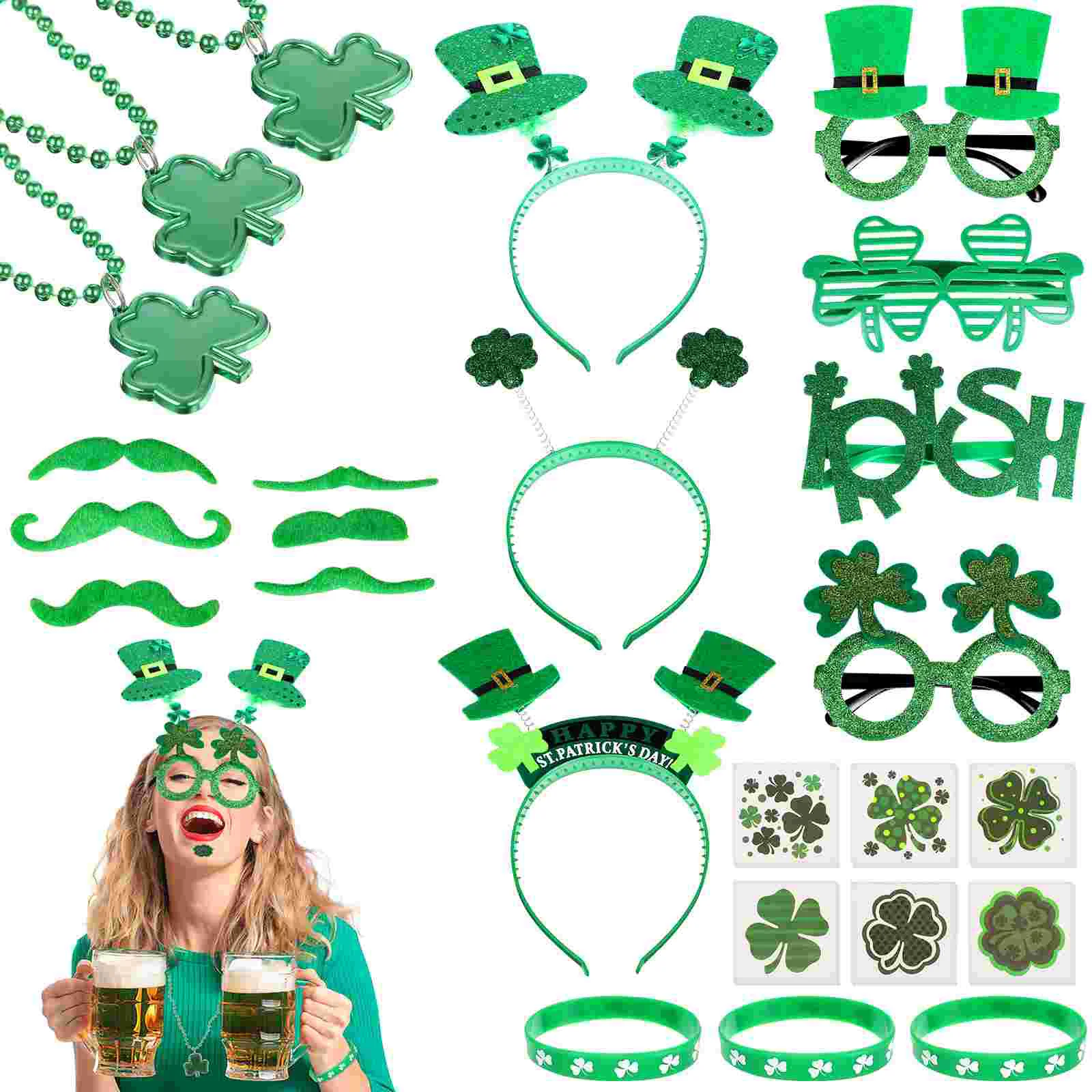 

91 Pcs Bracelets Holiday Party Kit St Patrick's Necklaces Sticker Props Patricks Dress up Accessories Supplies Child