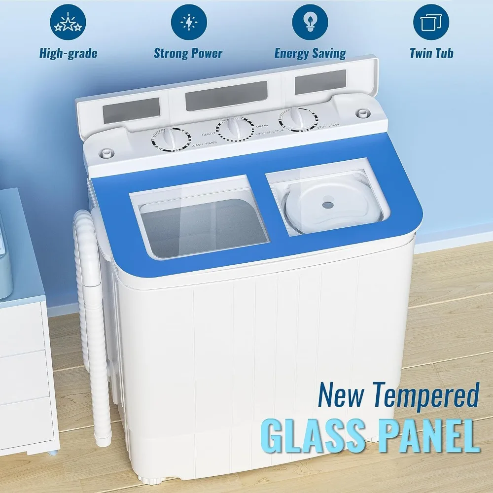 Portable washingmachine and dryer, 14.5 pound mini washing machine combined with rotary dryer, compact twin drum washing machine 4