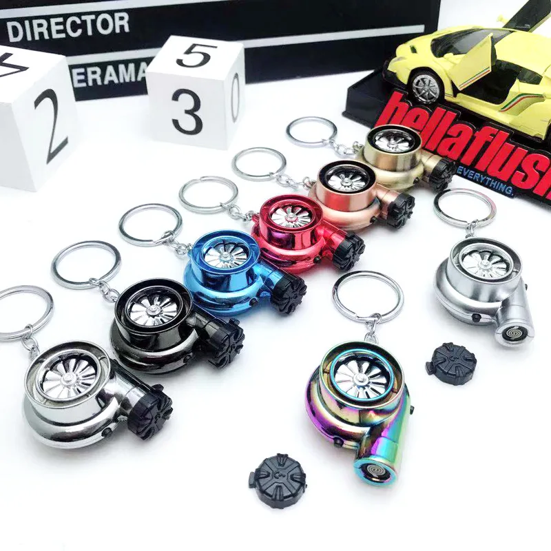Turbo Turbocharger Keychain LED Light Spinning Turbine Key Ring Mini