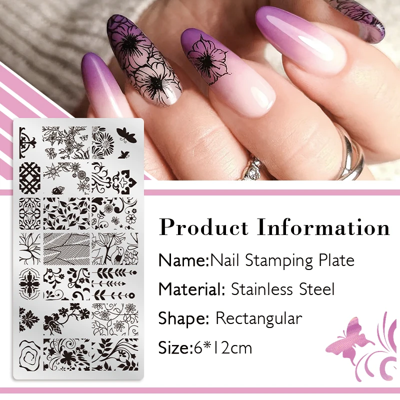 12*6cm Nail Art Templates Stamping Plate Design Flower Animal