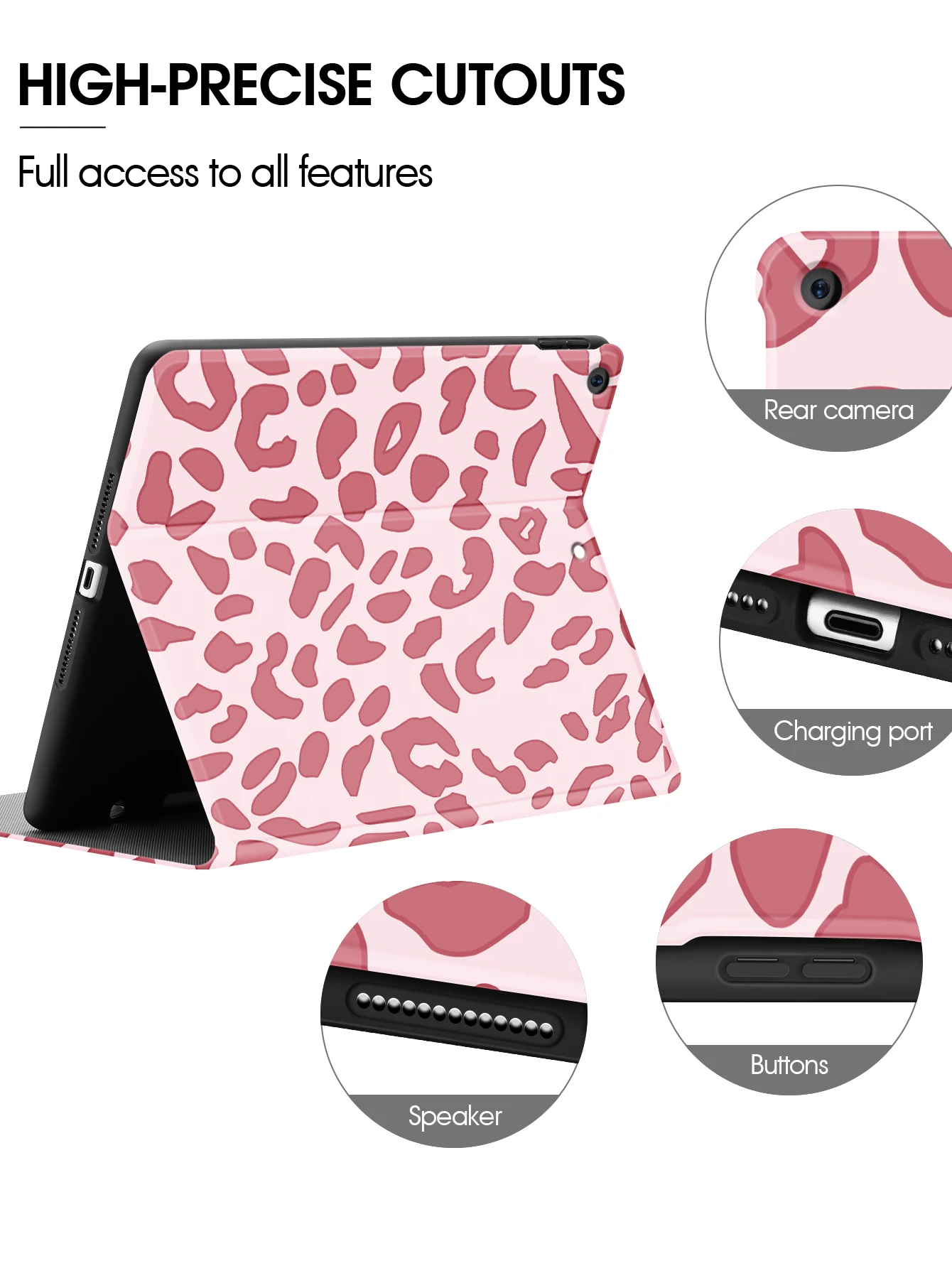 Pink Leopard iPad Case with Auto Wake/Sleep Feature
