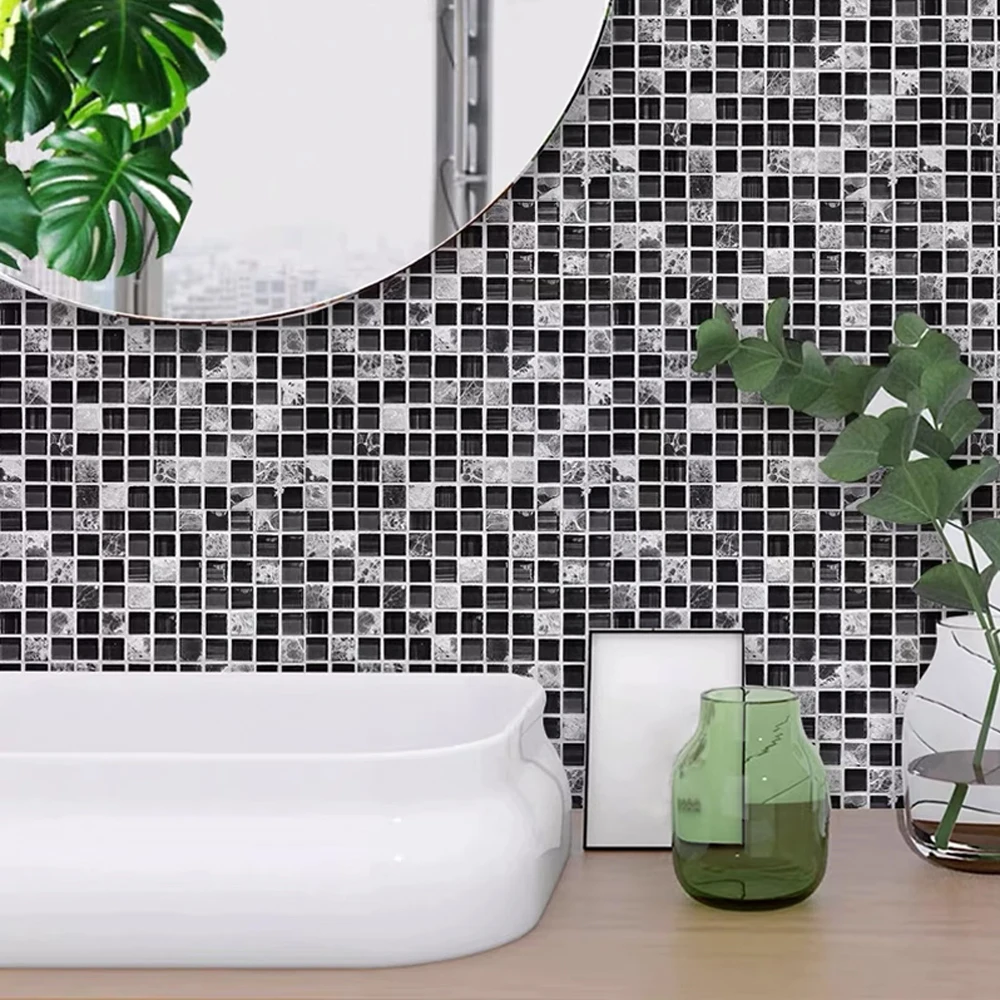 Self-adhesive Kitchen Mosaic Tile Sticker Splashback Decoration Bathroom Adhesive Wall Vinyl Waterproof PVC Wallpaper Panel