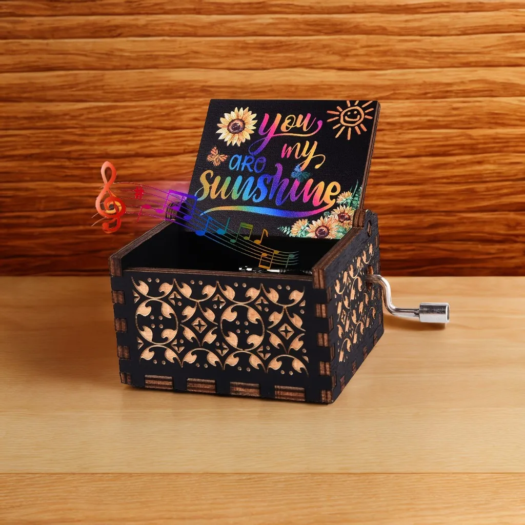 1pc Vintage Engraved Wood Music Box You Are My Sunshine Musical Box Gift For Daughter/Wife/Mother/Friends Mechanism music box
