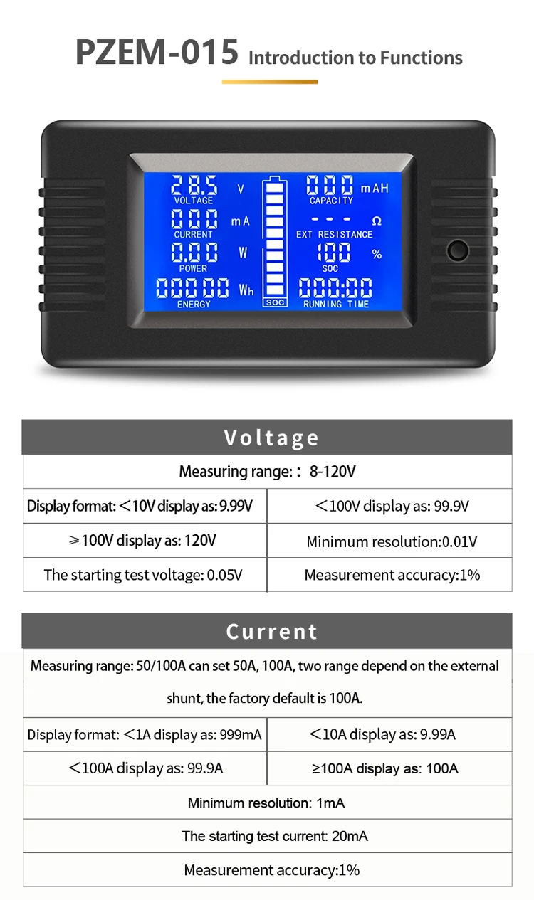 PZEM-015 Batterie-Coulometer Coulomb-Messgerät Batteriekapazitätstester 50A 2m USB Lithium-Batterie-Monitor Automobil-Batterietest – Detail 16