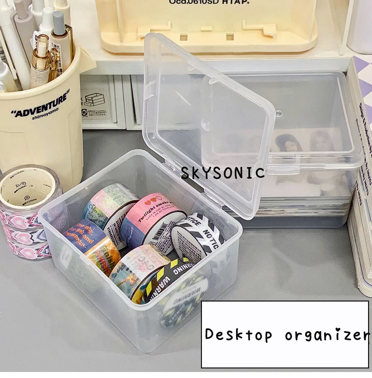SKYSONIC Large Capacity ABS Storage Box Multifunctional Dustproof Organizer Photocards, Sleeves,Small Card Film Sorting Flip Box 4