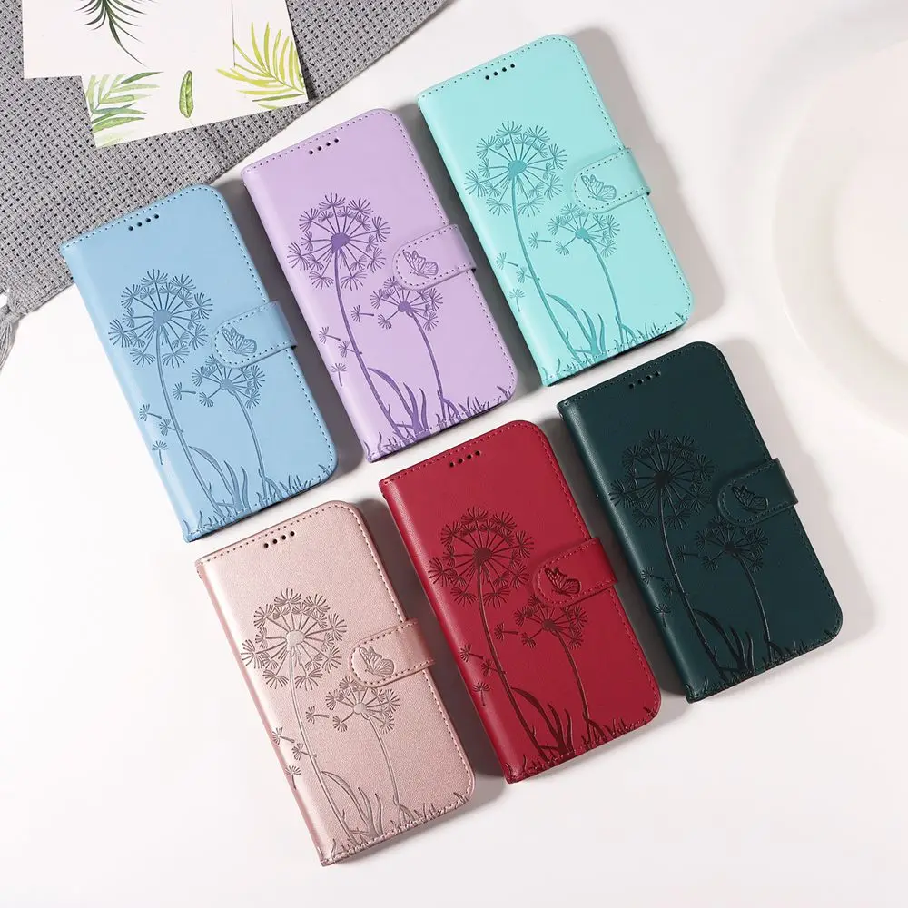Dandelion Design Leather Wallet Phone Case