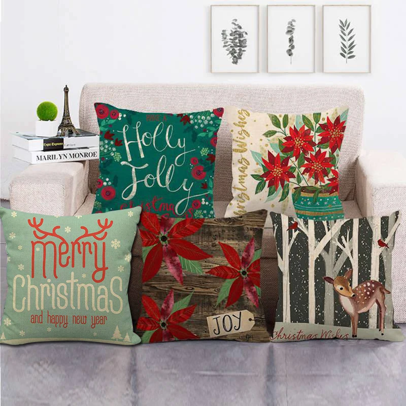 

Рождественский чехол для подушки с изображением совы, оленя, хлопковая, льняная наволочка, подарок на Новый год, для дома, дивана, украшения ...