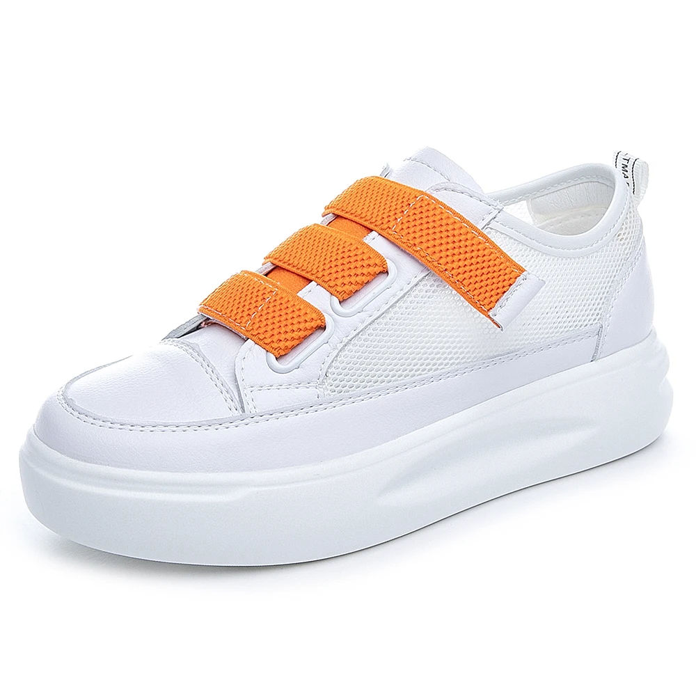 

Women's Sneakers Summer Genuine Leather Casual Shoes For Women Comfort Air Mesh Breath White Shoes Platform Flats Plus Size 43