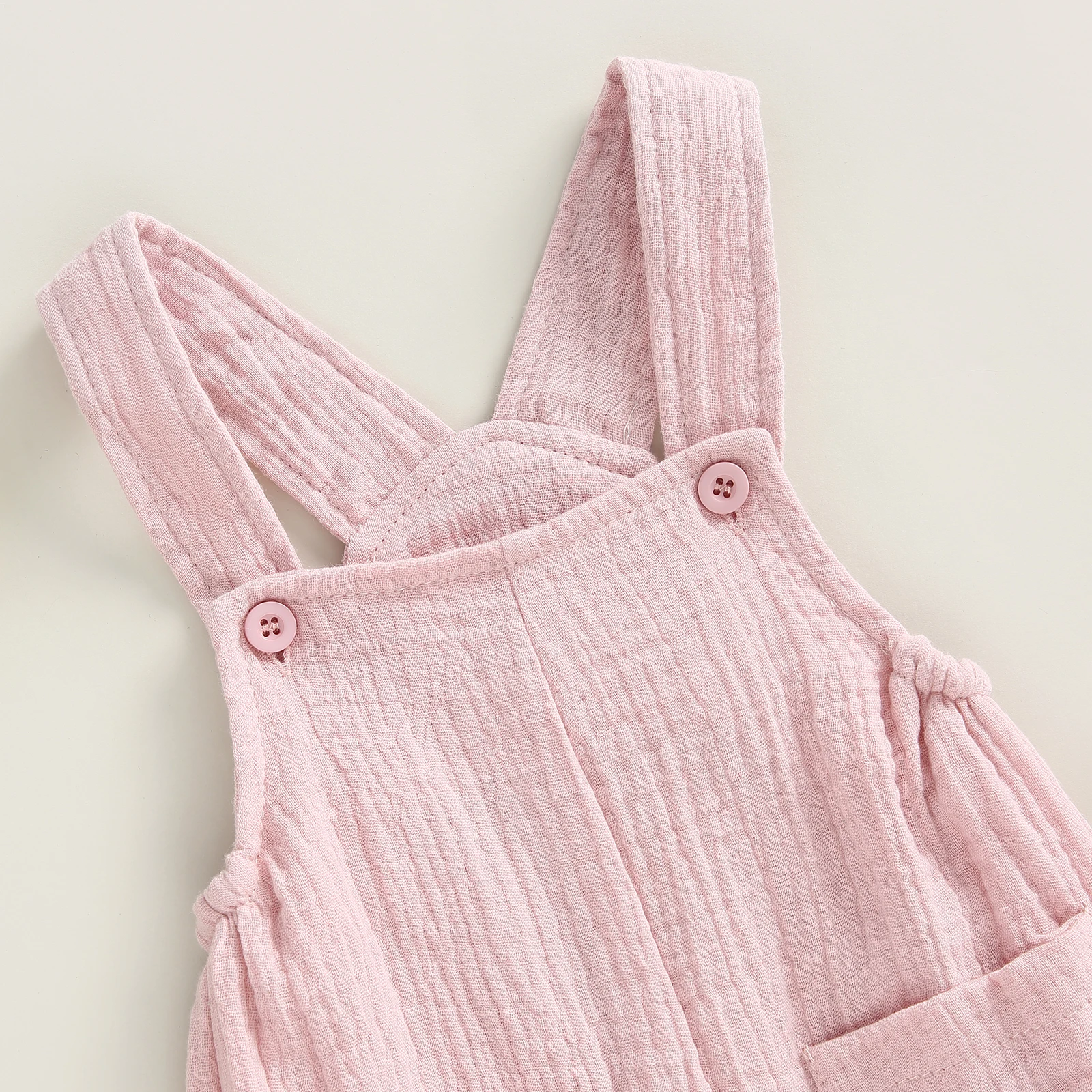 pudcoco Baby Summer Suspenders Jumpsuit Solid Color Sleeveless Romper with Pockets for Newborn Infant Boy Girls 5