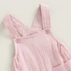 pudcoco Baby Summer Suspenders Jumpsuit Solid Color Sleeveless Romper with Pockets for Newborn Infant Boy Girls 5