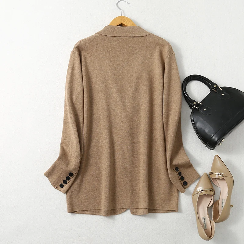 Women Blazer Cashmere Silk Blends Solid Colors Camel Long Sleeve Buttons Down Fashion Jacket Coat  Winter Warm XL XXL LY051 5